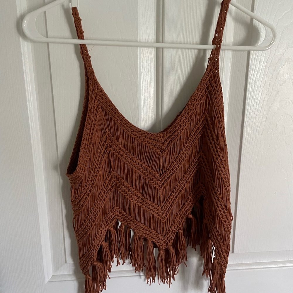Forever 21 Terracotta Knit Fringe Top